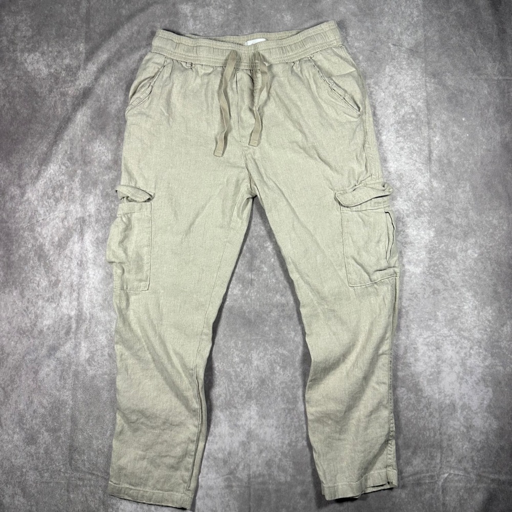 Porter & Ash Women Slim Fit Cargo Pants‎ Linen Cotton Blend Beige Size L Summer